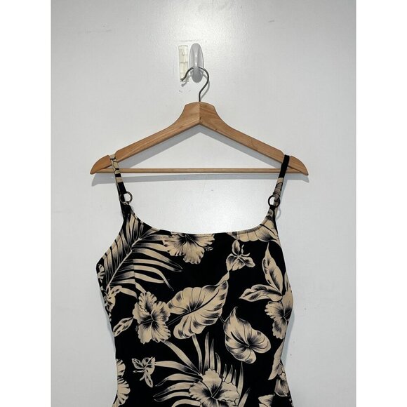 Leilani Black Floral Print One-Piece Adjustable Straps & Ring Accents Women's Sw - Picture 2 of 9